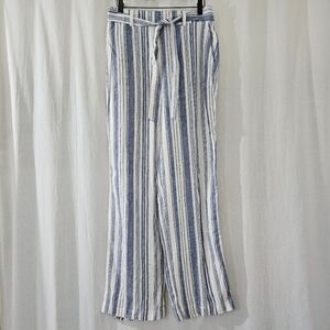 land ‘n sea Belted Linen Pants in Blue & White Stripes Women’s Size M